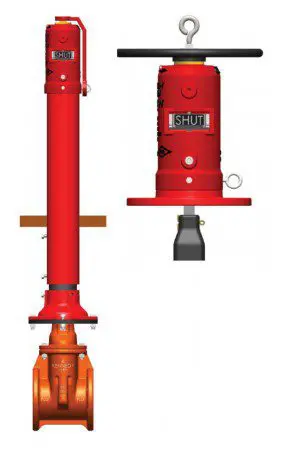 A red fire hydrant with a yellow and orange bell.