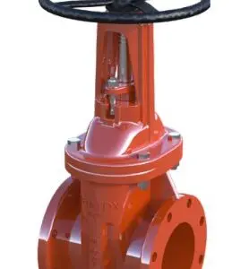 A red valve sitting on top of a white floor.