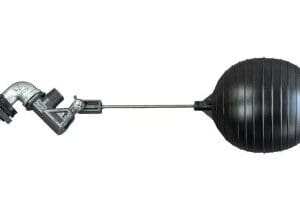 A black ball and a metal clamp on it