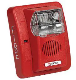 A red fire alarm with the word " fire " on it.