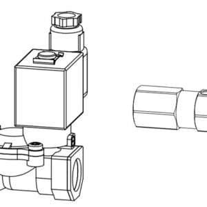 A drawing of the side and front view of a valve.