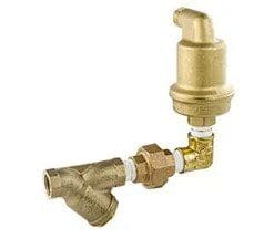 A brass pipe with an open cap and valve.
