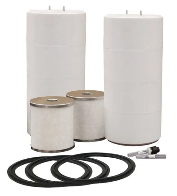 A group of filters and accessories for the water softener.