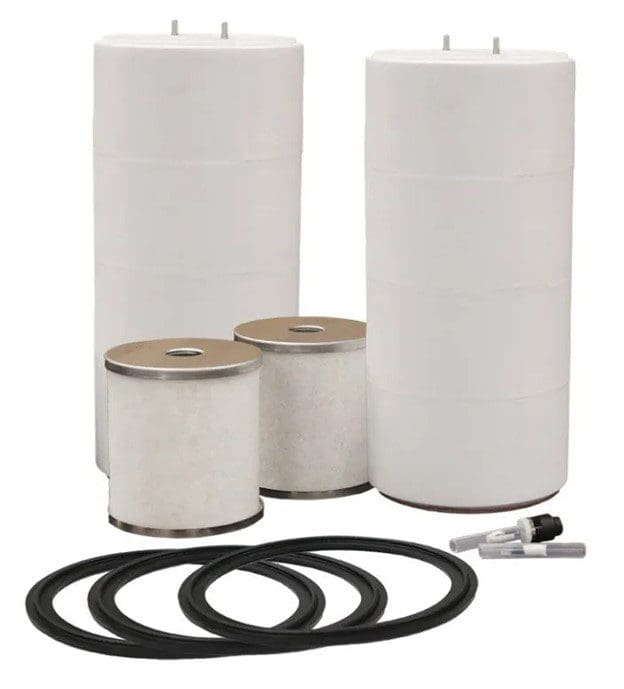 A group of filters and accessories for the water softener.