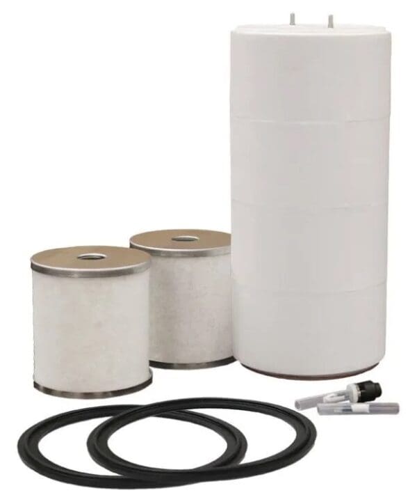 A picture of the filters and parts for a fuel filter.