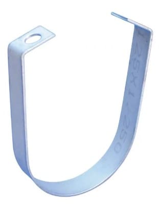 Metal pipe clamp with screw hole.