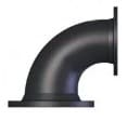 Black 90-degree pipe elbow with flanges.