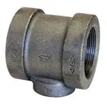 Metal pipe fitting with threaded ends.