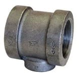 A metal pipe fitting with threaded ends.