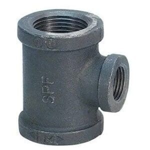 Black iron threaded tee pipe fitting.