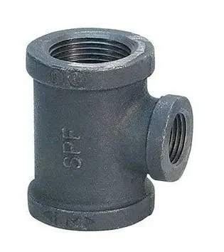 Black iron threaded tee pipe fitting.