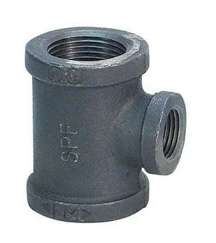 Black iron threaded tee pipe fitting.