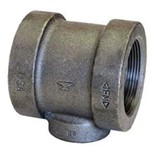 Black metal threaded pipe fitting.