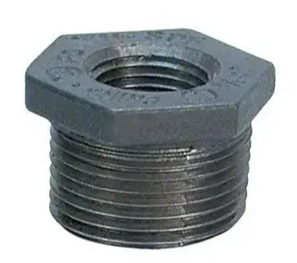 Black iron pipe fitting with threads.