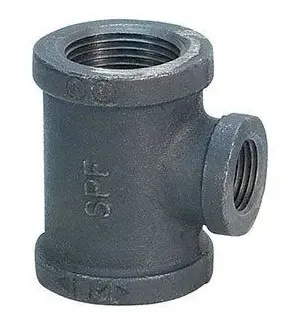 Black iron threaded tee pipe fitting.