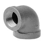 Black iron 90 degree elbow pipe fitting.