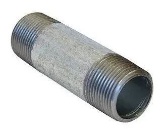 Galvanized steel pipe nipple with threads.