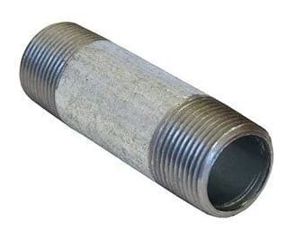 Galvanized steel pipe fitting with threads.