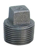 A square threaded galvanized pipe plug.