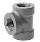 Black steel threaded tee pipe fitting.