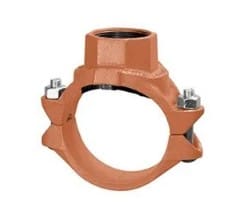 Orange pipe clamp with four bolts.