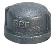 Black iron pipe cap with SPF markings.