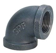 Black iron 90 degree pipe elbow fitting.