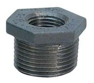 A threaded metal pipe reducer fitting.