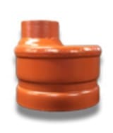 Orange PVC pipe fitting with 90 degree bend.