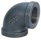 Black iron pipe 90 degree elbow fitting.