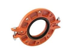 Orange pipe clamp with black rubber seal.