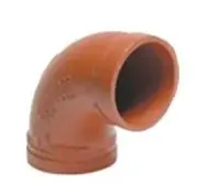 Orange 90-degree PVC pipe elbow fitting.