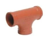 Orange plastic pipe tee fitting.