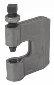 Metal C-clamp with adjustable screw.