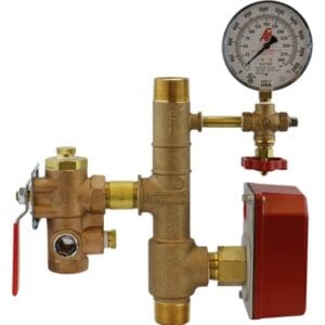 Brass water pressure regulator system.