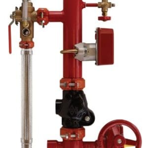 Red fire sprinkler system valve assembly.