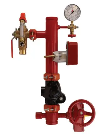 Fire sprinkler system with pressure gauge.