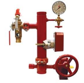 Fire sprinkler system with pressure gauge.