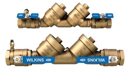 Dual Wilkins backflow preventers with valves.