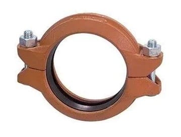 Orange pipe clamp with two bolts.