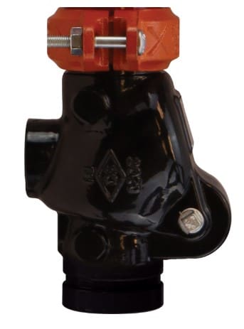 Black and red fire hydrant valve.