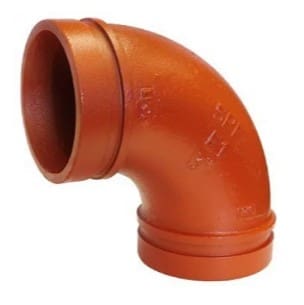 Orange 90-degree pipe fitting for plumbing.