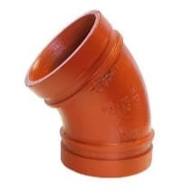 Orange 45 degree pipe elbow fitting.