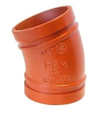 Orange pipe fitting with 45-degree angle.