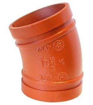 Orange 45-degree pipe fitting for plumbing.