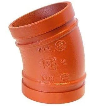 Orange cast iron pipe elbow fitting.