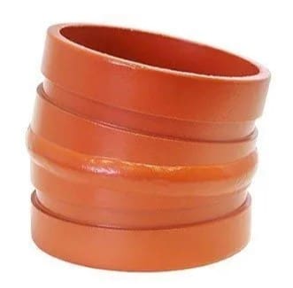 Orange rubber 45-degree pipe elbow.