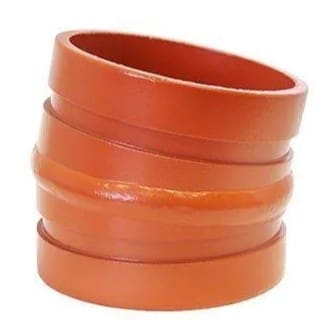 Orange rubber 45-degree pipe connector.