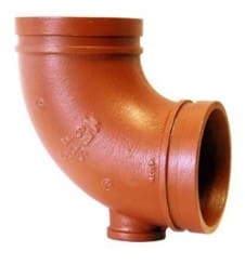 Orange PVC 90-degree pipe elbow fitting.