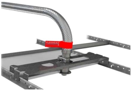 Flexible metal duct attached to a ceiling grid.